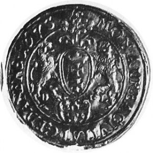Dukat 1673, Aw. Popiersie, Rw. Tarcza z herbem miasta. Kop. 259.2 rr, Tyszk. 35, Kam. 1138.R4 złoto