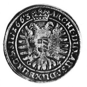 XV krajcarów 1663, Aw. Popiersie, Rw. Orzeł cesarski, w napisie SIL: 1663 m. Wrocław