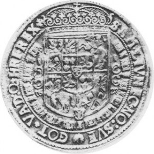 Talar 1628 Bydgoszcz,Aw.Popiersie w zbroi w prawo Rw.Tarcze herbowe Kam.1601 R;Gum.1216;H.CZ.1573; Dav.4316