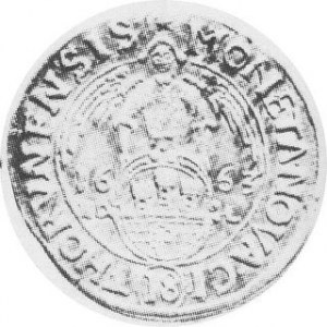 Ort 1663Aw.Popiersie w prawo Rw.Anioł z tarczą miejską, Kam.1018 R1; H.CZ.2252 odm,