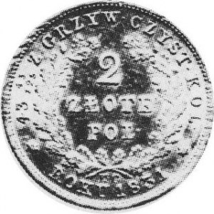 2 złote 1831 Warszawa Aw.Pod koroną tarcze herb. Rw. Napis w wieńcu, Kam.797 R; PI.273; Gum.2538