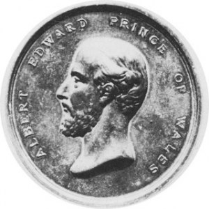 Medal brązowy 1872, sgn.J.S & AB WYON dla upamiętnienia wyzdrowienia księcia Walii Alberta, Aw.Głowa księcia w ...