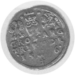 Trojak 1596, h.Chalecki niżej h.Prus, jak. Kop.229.111.4 r, ale brak cyfry 9 w dacie, nienotowany