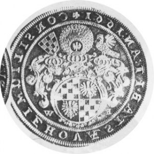 Talar 1661, Trzy półpostacie / Czteropolowa tarcza herbowa i napis „CONSILIUM IEHOVAE STABIT AN