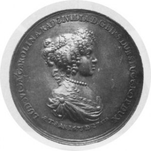 Medal 1675, (I.Höhn ml.), Z okazji śmierci rodziców Ludwiki Karoliny Radziwiłłówny, Pop. w prawo i napisy/Scena ale...