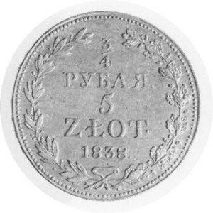 5 Złotych - 3/4 Rubla, 1838 MW, Kop. 9432