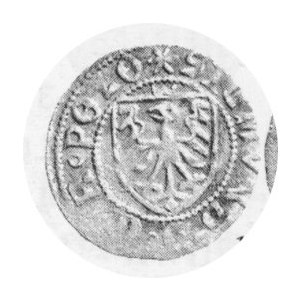 Szeląg gdański 1525, herby na tarczach, CNG 52 II, Kop. 7263 R4, rzadki typ