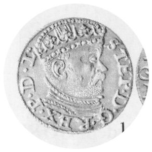 Trojak ryski. 1586, duża głowa, Kop.8097 (odm.), małe wyłuszczenie na rewersie
