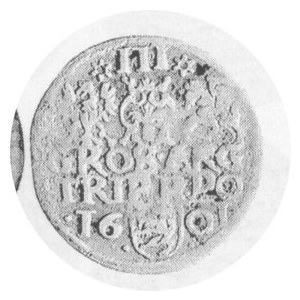 Trojak kor. 1601 bez znaków, anormalny, Wal. typ.C, lecz odmiana napisu nie notowana