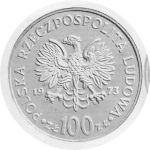 100 Złotych 1973, Kopernik - popiersie, PRÓBA, Par. P-354a, rzadka i bardzo poszukiwana, stempel lustrzany