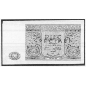 5 Złotych - 15.05.1946, SPECIMEN, czerwony obustronny nadruk bez przekreśleń,
Mił. str. 174
Wzory te pochodzą z pam...