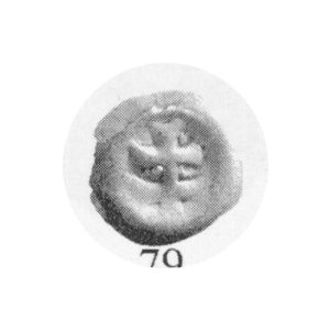 Brakteat toruński, podwójny krzyż, Kop. 8207 R4, nadłamany