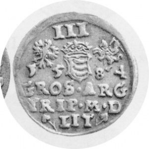 Trojak 1584, Kop.3373 R, Kurp.309 Rl,popiersie z odmienną koroną