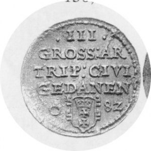 Trojak 1582, jednostronna XIX-wieczna odbitka w brązie Moneta znana jedynie z XlX-wiecznych odbitek odnalezionego s...