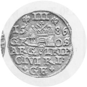 Trojak 1586, Kop.8097 R, Kurp.454 R, popiersie z dużą głową