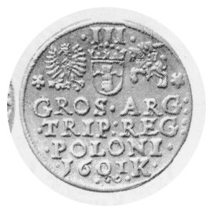 Trojak 1601 K, men Kraków, popiersie w lewo, Kop.l 195 Rl, Kurp. 1256 R4