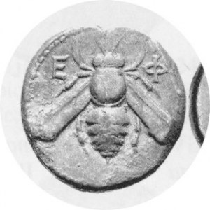 Tetradrachma, pszczoła , litery ΕΦ / protom jelenia, palma, napis, Sear 4372 (zbliżony)