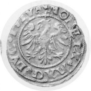 Połgrosz litewski 1545, Pogoń na awersie, Sajauskas 507 R5, Kop.3235 R7, prześwitki, moneta przebywała w środowisku...