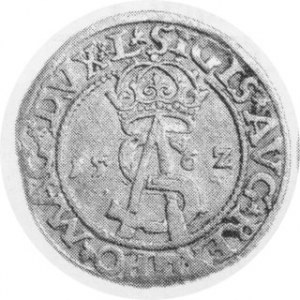 Trojak litewski 156Z, Pogoń na tarczy, jak w roczniku 1563, Sajauskas 860 Rl, Kop.3305 R2, Kurp.826 Rl, dość rzadka...