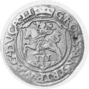 Trojak litewski 156Z, Pogoń na tarczy, jak w roczniku 1563, Sajauskas 860 Rl, Kop.3305 R2, Kurp.826 Rl, dość rzadka...