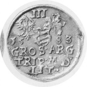 Trojak litewski 1583, Kop.3370 R, Kurp.305 Rl, popiersie wąskie