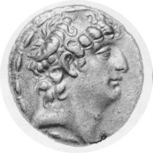 Tetradrachma, litera N pod postacią Zeusa