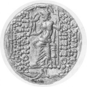 Tetradrachma, litera N pod postacią Zeusa