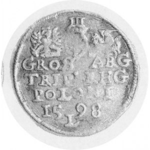 Trojak koronny 1598 L, mennica Lublin, Kop.l 105 R, Kurp. 1058 Rl