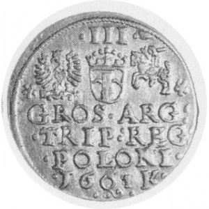 Trojak koronny 1601 K, popiersie w lewo, Kop. 1195 Rl, Kurp. 1256 R4, piękny połyskowy egzemplarz