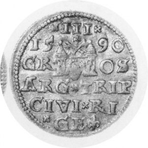 Trojak ryski 1590, popiersie wąskie, Kruggel 22, Kop.8184 Rl