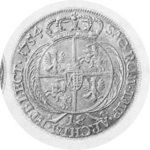 Ort koronny 1754 EC, wąskie popiersie, Kop.2111 (odm.)