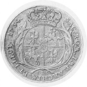 Półtalar koronny 1754 EDC, Kop.2129 R5, Tyszkiewicz 20, jedna z kilku odmian, moneta bardzo rzadka na polskim rynku