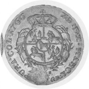 2 Złote 1766 FS, Plage 310, na awersie kontrasygnatura GB lub CB w l i g a t u r z e , p i ę k n y egzemplarz Niek...
