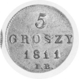 5 Groszy 1811 IB, Plage - (literki IB, jednak duże cyfry daty, jak w odmianie Plage 95 ), wybite na pruskiej 1/48 t...
