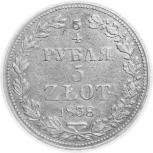 5 Złotych - 3/4 Rubla 1838 MW, po piątej kępce liści 3 jagódki Plage 360