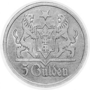 5 Guldenów 1927, resztki połysku w tle