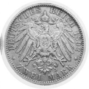 2 Marki 1892 A, J.102, nieznaczne skaleczenia na awersie, rzadki rocznik