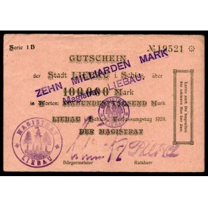 10 Miliardów Marek / 100.000 Marek - 1923, „Lerne auch...”, Meyer 8, dwa warianty: cyfry nominału szerokie, pieczęć...
