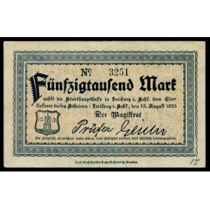 50, 100, 200 i 500 Tysięcy Marek - 15.08.1923, Meyer 17-20, banknot o nominale 200 tysięcy z małym rozdarciem na kr...