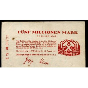 50.000 Marek - 20.07.1923, 5 Milionów Marek - 28.08.1923, Meyer 6, 14, drugi banknot lekko zaplamiony, razem 2 sztuki
