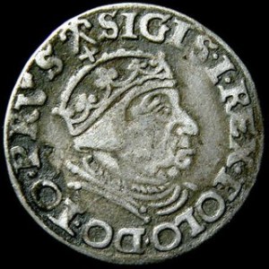 Trojak gdański 1539, końcówka PRVS, korona z krzyżykiem, CNG 71-IIIa, Kop.7333 R3, patyna, rzadszy wariant