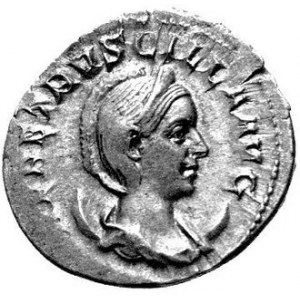 Antoninian, Aw. Popiersie w prawo, napisy, Rw. Postać stojąca w lewo, napis: PVDICITIA, RIC 58b, C 17, waga 3,98 g...