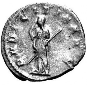 Antoninian, Aw. Popiersie w prawo, napisy, Rw. Postać stojąca w lewo, napis: PVDICITIA, RIC 58b, C 17, waga 4,05 ...