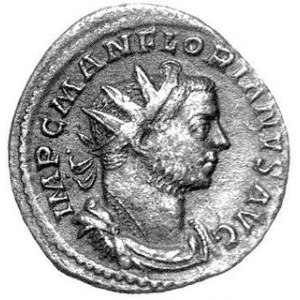 AE-Antoninian, Aw. Popiersie w prawo, głowa w koronie radialnej, napis: IMP CMANFLORIANVS.AVG, Rw. Stojąca postać w...