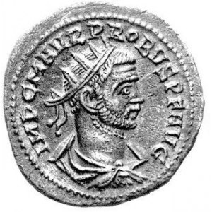 AE-Antoninian, Aw. Popiersie w prawo, głowa w koronie radialnej, napis: IMP CMAVR PROBVS. P. F.AVG, Rw. Stojące dwi...