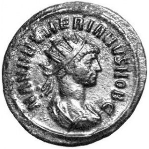 AE-Antoninian, Aw. Popiersie w prawo, głowa w koronie radialnej, napis, Rw. Stojąca postać w lewo, napis: PRINCIPI ...