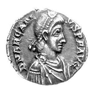 Silikwa, Aw. Popiersie z diademem w prawo, napis: DN ARCADI VS PFAVG, Rw. Siedząca Roma w lewo, napis: VIRTVS ROMAN...