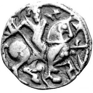 Drachma, Aw. Jeździec na koniu w prawo, Rw. Byk w lewo, Mitchiner 1585 - odmiana, waga 3,24 g, Æ 18 mm