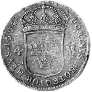 4 Marki 1694, m. Sztokholm, Karol XI, KM.296, w. 19,52 g, Riksdaler 1795 O.L., Gustaw IV, KM.540.4, w. 29,24 g, 2 szt.