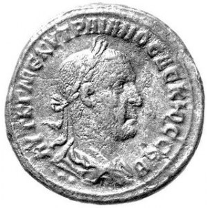 Tetradrachma, men. Antiochia Syryjska, Aw. Popiersie w prawo, napis: ΑΥΤΚΚ ΛVΟΥΡΙ ΦΙΛΙΠΠΟССЄΒ Rw. Stojący orzeł z...